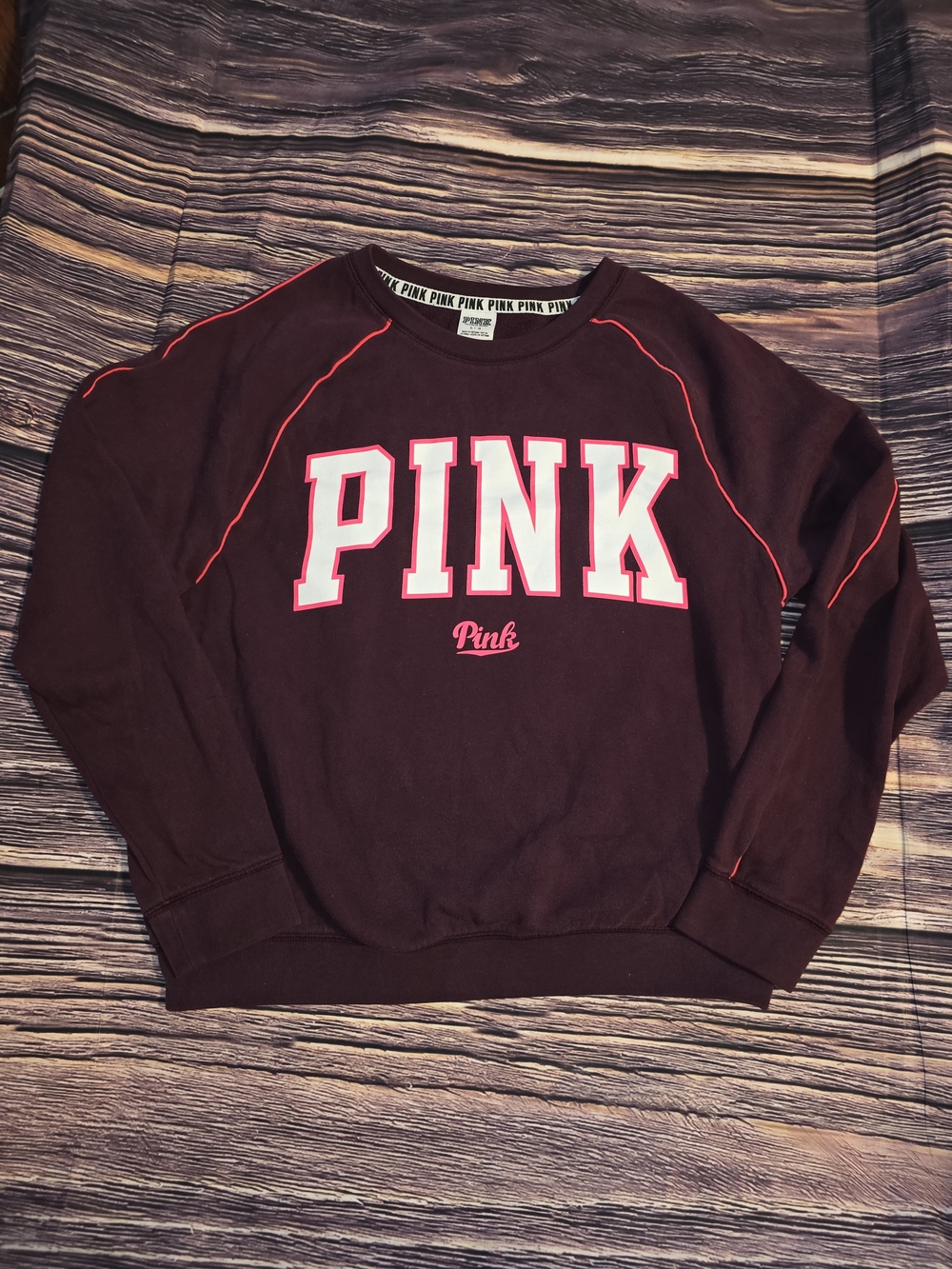 PINK Victoria's Secret Womens Maroon Crewneck Sweatshirt with Pink Logo